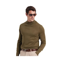 Tudors Erkek Standart Fit Normal Kesim Yarım Balıkçı Yaka Düz Haki Triko Kazak-39406 Haki