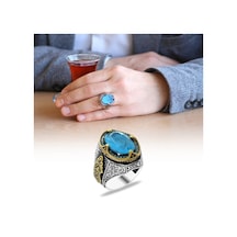 Faset Kesim Soft Aqua Paraiba Taşlı 925 Ayar Gümüş Erkek Yüzük (500124961)
