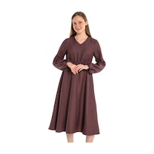 Disentis Beli Ve Kol Ağzı Lastikli V Yaka Kazayağı Siyah Bordo Elbise