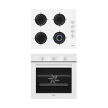 Carino 4 Fonksiyon Mekanik Beyaz Power Turbo 2'li Cam Ocaklı Ankastre Set Fırın+Ocak
