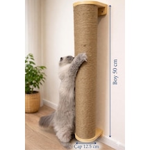 Kedi Tırmalama Direği Duvar Tipi 50 Cm 12,5 Dev Çap Jüt İp Kaplı Dayanıklı Ahşap Tırmalama Tahtası