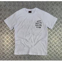 Anti Social Club Baskılı Unisex %100 Pamuk Beyaz T-shirt Beyaz
