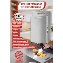 2 Adet Paslanmaz Çelik Kesme Tahtası Gümüş