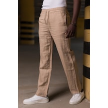 Beli Lastikli ve İplikli Linen Kumaş Keten Bol Paça İnce Yazlık Baggy Pantolon