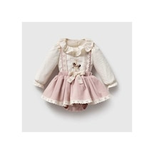 Ministok Pinky Carousel Nakışlı Kız Bebek Salopet Takım Pembe