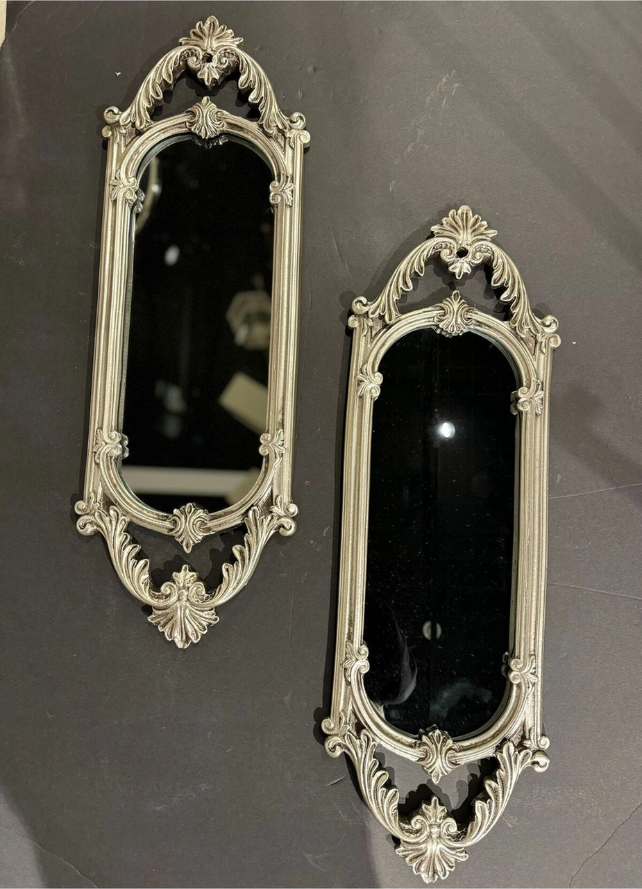 Dekoratif Polyester Ikili Niş Dikdörtgen Ayna Takımı Gümüş