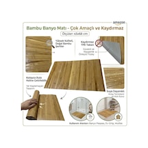 Bambu Banyo Matı, Kaydırmaz Tpe Tabanlı, Suya Dayanıklı, Rulo Yapılabilir, 45x68 Cm, Banyo Ve M Kahverengi