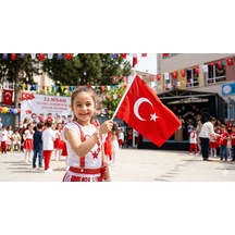 Tekli Türk Bayrağı 30x45 Cm Alpaka Kumaş Plastik Saplı Elde Sallama Milli Bayram Okul Bayrağı Tek Ebat