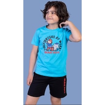 Toontoy Kids Toontoy Erkek Çocuk İtfaiye Adam Baskılı Şortlu Takım Turkuaz