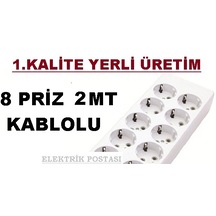 Özel Yapım 8li 2mt Çoklu Uzatma Priz 3g1 %100 Bakır Kablolu