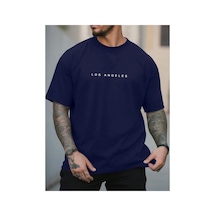 Medinenur Los Angels Yazı Detaylı Basic T-shirt Lacivert