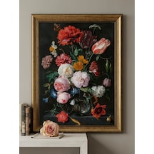 Dark Art Dark Floral Klasik Sanat Eseri Hollanda Altın Çağı Yağlı Boya Görünümlü Dokulu Baskı Tablo - 60x80cm Vintage Altın Çerçeveli 50x70cm Baskı Lüks Dekoratif Duvar Sanatı