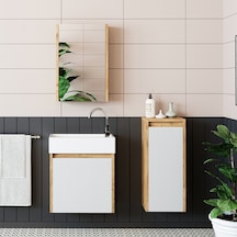 Roomart Ayaksız Tek Kapaklı Lavabolu 50 Cm Banyo Dolabı+Ayna Atlantik Çam - Beyaz