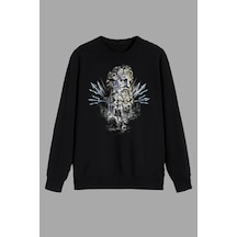 Mitoloji Denizler Tanrısı Poseidon Heykel Baskılı Siyah Unısex Sweatshirt Siyah