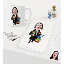 Kişiye Özel Bayan Avukat Karikatürlü Beyaz Defter Kalem Kupa Seti N11.67