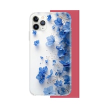 İphone 11 Pro Max Uyumlu Mavi Çiçek2 Uv Baskılı Silikon Kılıf Renkli
