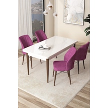 Canisa Concept Arp Serisi Sabit Mutfak Masası Takımı 70x110 Beyaz Ceviz Masa 4 Mor Sandalye Masa Beyaz/ Sandalyeler Mor