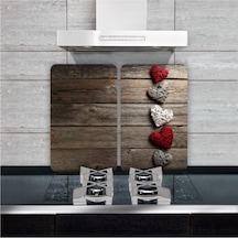 Cam Ocak Koruyucu ve Kesim Tablası Beşli Kalpler   80Cm X 52Cm 2