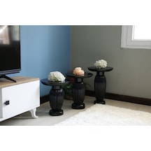 Wood Wooden Ahşap 3 Lü Siyah Renk Fitilli Mantar Yan Sehpa Modern Fiskos / Çiçeklik / Zigon Sehpa Siyah