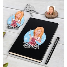 Kişiye Özel Kadın Aşçı Karikatürlü Siyah Defter Kalem Ve Anahtarl N11.3812