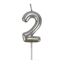 2 Iki Rakamlı Gümüş Gri Mum 6.5 Cm