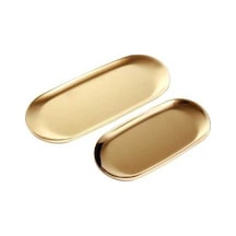 Fastbuy 2 Adet Altın Oval Paslanmaz Çelik Biblo Tepsiler, Havlu Saklama Plakası, Antrasit Gri Çay Ve Meyve Tep Antrasit - Gri