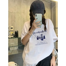 Noıssey Karikatür Ve Grafik Tasarım Oversize T-shirt Cartoon/letter Serisi Kod253 Beyaz