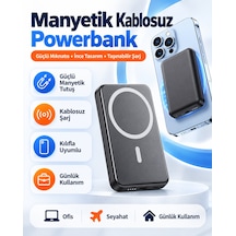 İphone 12/13/14/15/16/17/18 Uyumlu Magsafe Battery Pack 5000 Mah Powerbank Kablosuz Wireless Batarya Şarj Aleti siyah