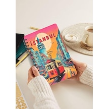 Simli Defter İstanbul A5 Yeni Yıl Çizgisiz Spiralli 14x21 Cm Taksim Tramvay Açık Gri