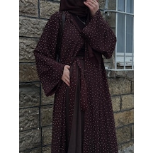 Şakika Shine Taşlı Abaya Ferace & Şal - Standart Beden & Farklı Boy Kahverengi