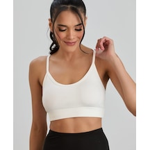 Aurafit Fitilli U Yaka İp Askılı Basic Büstiyer/croptop - 9027 Beyaz