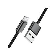 Deji Apple iPhone Uyumlu USB To Lightning 6 6S 7 8 X XS XR 11 12 13 14 Pro Max Plus Örgülü Hızlı Şarj Kablosu Siyah