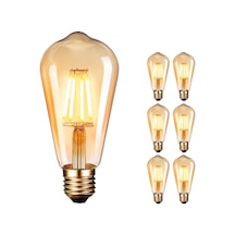Edison Vintage Led Ampul E27 4w/220v 2600-2700 K Retro Antik, Kehribar Sıcak, 6'lı Paket Standart