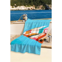 Şemsiye Temalı Deniz Plaj Havlu Örtüsu - Akdeniz Modern Turkuaz Hızlı Kuruyan Mikrofiber Havlu Örtü Kumlu Tınısı