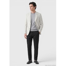 Ramsey Açık Gri Desenli Zeroweight Slim Fit %100 Keten Ceket