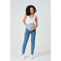 Busa Hamile Esnek Karın Bantlı Mom Fit Kot Pantolon Açık Mavi-açık Mavi