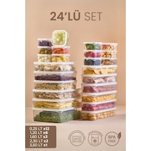 24'lü Mikrodalga Buzdolabı Saklama Kabı Organizeri 3,5 L X1 -2,3l X2-1,6l X2-1,2l X3-250ml X12 Şeffaf