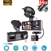 64gb Araç İçi Kamera 3 Kameralı Yol + Araç İçi+ Arka Fhd Video Kayıt Mikrofonlu Türkçe Cc-33
