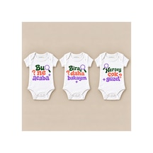 Babylimon Tatlı Merak Üçlü Beyaz Kısa Kollu Bebek Zıbın Seti Beyaz - 930083957 Beyaz