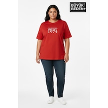 Superlife Süperlife Kadın Büyük Beden California 1974 Baskılı 3xl-6xl Bisiklet Yaka Tshırt Spr25btsk510-2 Kırmızı