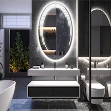 Elliptika Beyaz Led'li Lazer Kumlamalı Lavabo & Banyo Aynası Dokunmatik Sensörlü 55 X 90