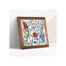 Pinecone Çini Sanatı Lale Taş Duvar Tablosu - Ahşap Çerçeveli Taş Tablo - 25x25 Cm - Dekoratif Duvar Sanatı - Modern Ev Ve Ofis Duvar Dekoru W1-185