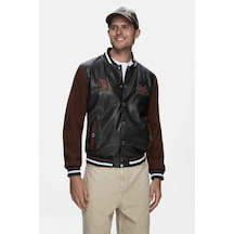 Kawelo Siyah Suni Deri Ve Kaşe Nakışlı Standard Fit Erkek Mont Siyah Kawelo Siyah Suni Deri Ve Kaşe Nakışlı Standard Fit Erkek Mont Siyah