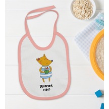 Bk Kids Summer Vibes Tasarımlı Pembe Bebek Mama Önlüğü Pembe