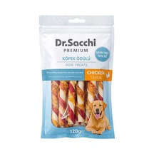 Dr.sacchi Premium Tavuk Sargılı Çift Renkli Sığır Derisi Burgu Çubuk Tahılsız Köpek Ödülü 5'' 10'lu 120 Gr