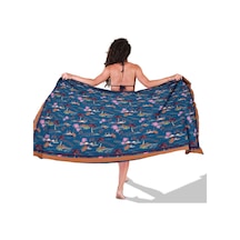 Retro Tropic Mavi Desen İç Göstermeyen Saten Pareo Çok Renkli