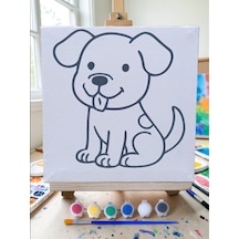 Çocuklar İçin Tuval Boyama Seti Sevimli Köpek 19x19 Cm Tuval, Şövale, Fırça Ve 6 Renk Akrilik Boya Seti