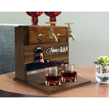 Bk Gift Kişiye Özel Kabartma İsimli Ve Tarihli Çift Musluklu Doğal Ahşap İçki Standı-17, İçki Standı, Doğum Günü Hediyesi, Ev Hediyesi Bitmeyen136387