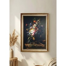 Vintage Gold Çerçeveli Dekoratif Tablo - Dark Floral Art - 60x80 Cm