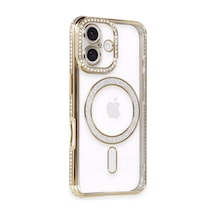 Apple iPhone Uyumlu, 16 Kılıf Joke Simli Magneticsafe Kılıf - Gold